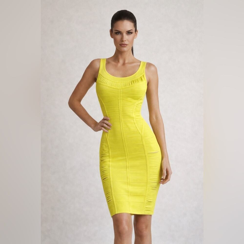 Hervé Léger “Ysabel” Cutout Bandage Dress – Electric Lime Large